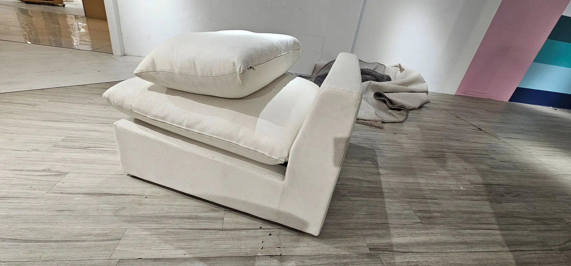 (As-is) Russell Armless Unit - Oat (Eco Clean Fabric) - 13 - Cream-colored, modern, minimalist, contemporary, plush, soft