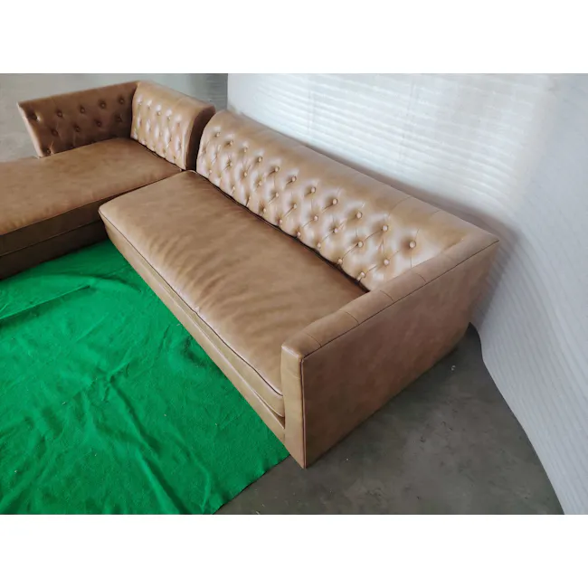 (As-is) Cadencia L-Shaped Sofa - Tan (Faux Leather) - 13