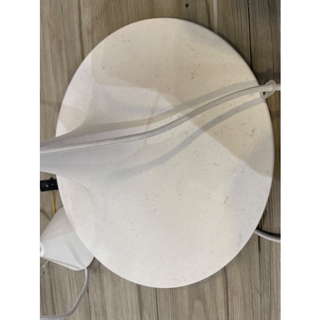 (As-is) Sven Wide Pendant Lamp - White - 2 - Round table, white marble, wooden floor, shadow cast, cable, sleek design
