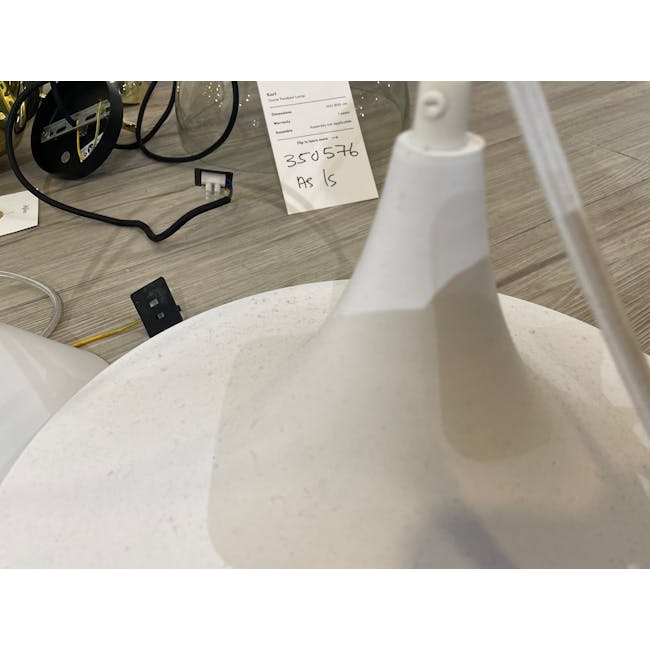 (As-is) Sven Wide Pendant Lamp - White - 3 - Dome pendant lamp, 350576 assembly, wooden floor, white lampshade, wiring