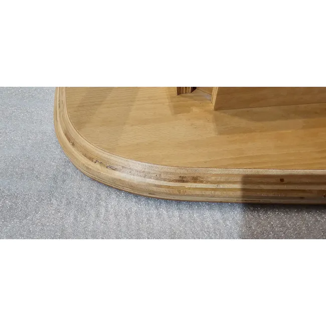 (As-is) Swivo Table 1.2m - Natural - 2 - Wooden table with visible grain and texture, round shape, natural wood color
