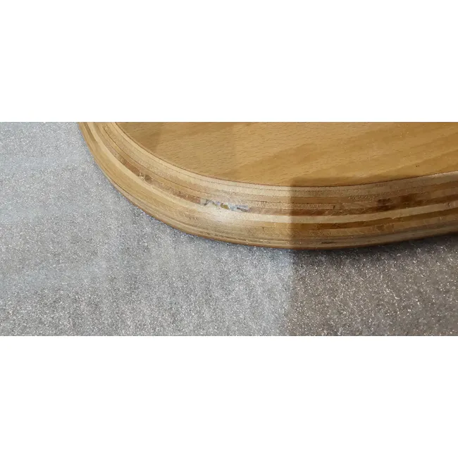 (As-is) Swivo Table 1.2m - Natural - 3 - Wooden table with visible grain patterns, round shape, natural wood color, textured