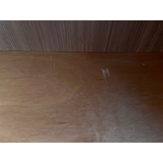 (As-is) Herta Tall Sideboard 1.2m - Walnut - 1 - 27 - Wooden surface, dim lighting, wooden wall, wooden floor, wooden